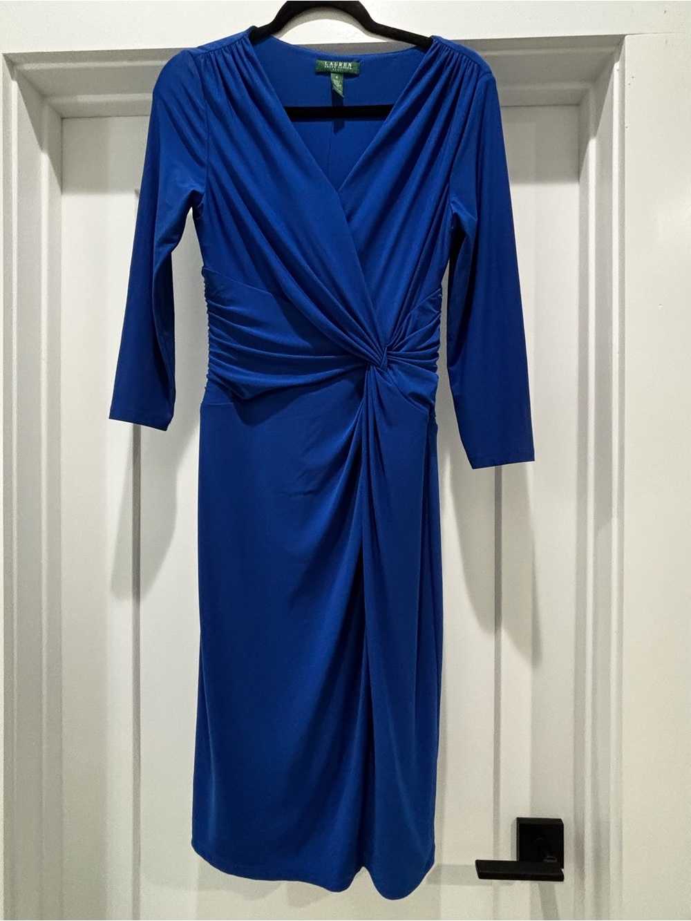 Lauren Ralph Lauren Cobalt Blue Twist-Front Long Sleeve Dress